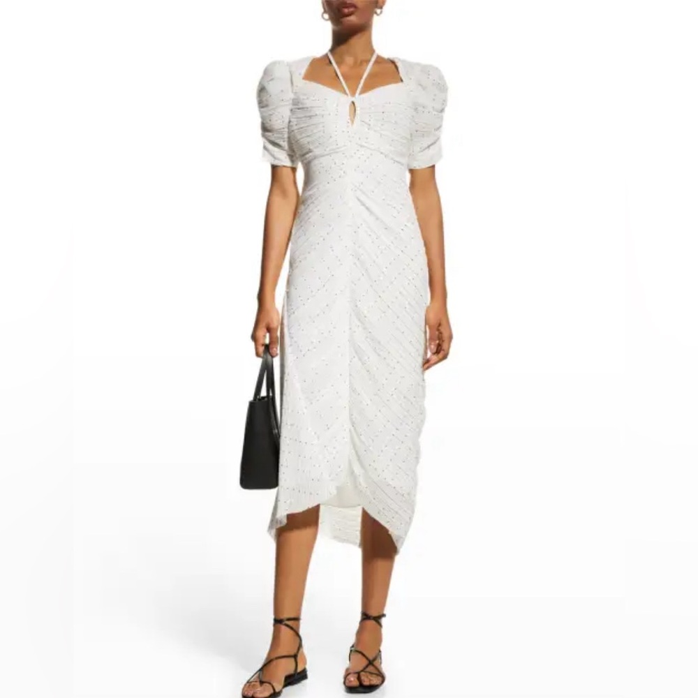 FRAME Gathered Keyhole Tie Neck Dress Sz XL